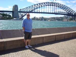Alastair in front of the Sydney Harbour Bridge