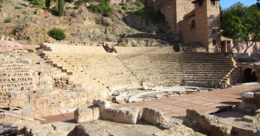 Ancient Roman amphitheatre ruins in Malaga, Spain