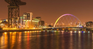 Arc Bridge and Landmark Crane on the River Clyde, Glasgow