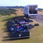 The PerryGolf "Golf Truck Express", which has kept the clubs ashore for the duration of the voyage, gets ready to lift the final few sets and head off to the next golf venue.