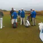 #1 tee at Kingsbarns. Caddies at the ready. Always a great place to play.