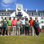 T. Thompson, J. Johnson, S. Thompson and S. Mack (head pro at Houstonian) with their caddies after their round at Carnoustie Golf Links. — in Carnoustie, Scotland.