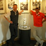 PerryGolf’s Keith Baird and Houstonian’s S. Mack with the Claret Jug at Carnoustie Golf Links. — in Carnoustie, Scotland.