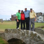 S. Orr, J. Johnson and J. and F. Mott on the Swilcan Bridge at the Old Course at St Andrews. — in St Andrews, Scotland.