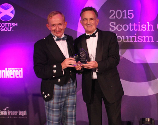 PerryGolf Co-Founder, Colin Dalgleish, receives Special Recognition Award from Mike Cantlay at 2015 Scottish Golf Tourism Awards