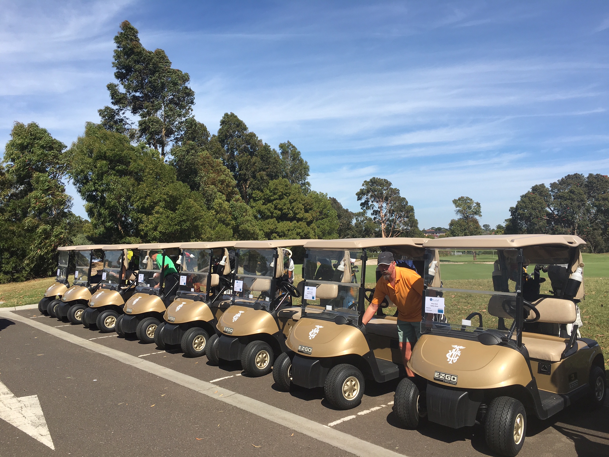 Carts ready for PerryGolf guests at Yarra Yarra Golf Club, Australia during our 2016 Australasia Golf Cruise!