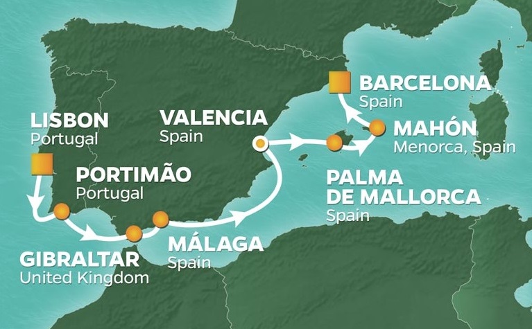 2019 Spain and Portugal GOLF CRUISE Map