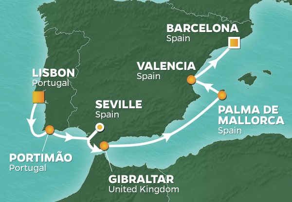 PerryGolf 2019 Iberian Peninsula GOLF CRUISE Map