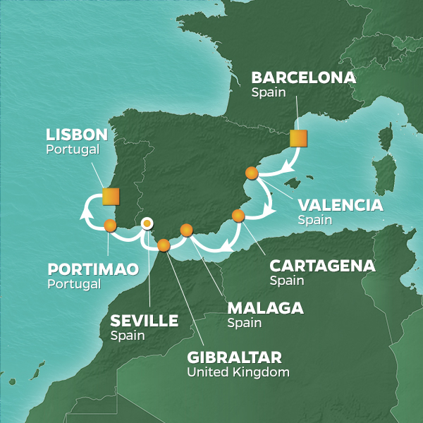 2023 Spain and Portugal GOLF CRUISE Map