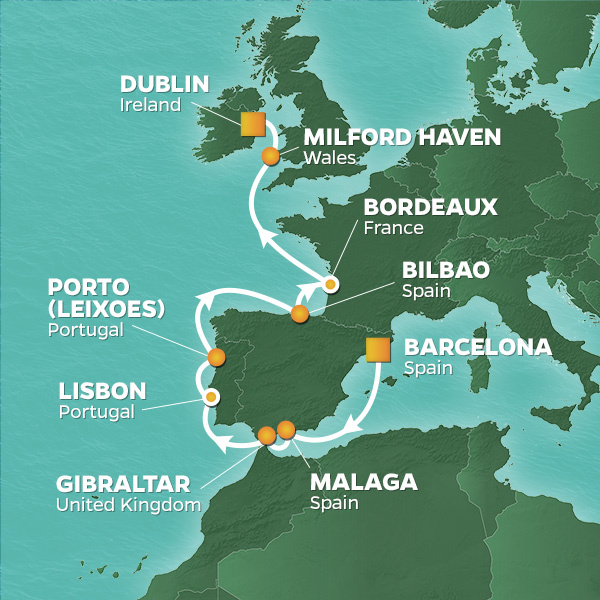 2023 Spain, Portugal & France Golf Cruise Map