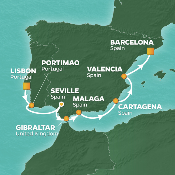 2024 Iberian Peninsula Golf Cruise Map