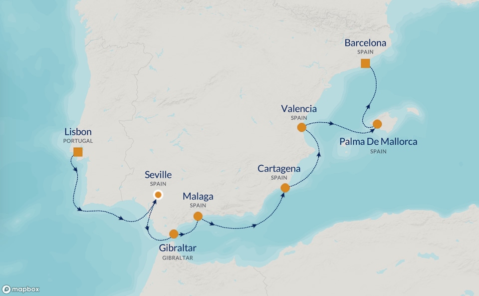 2025 Iberian Peninsula Golf Cruise Map