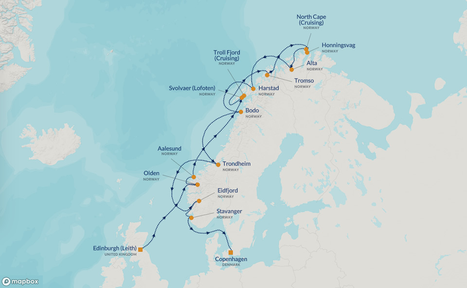 2025 Norway Golf Cruise Map