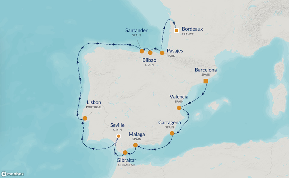 2025 Spain Intensive Golf Cruise with PerryGolf Map