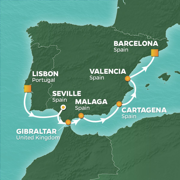2022 Iberian Peninsula Golf Cruise Map