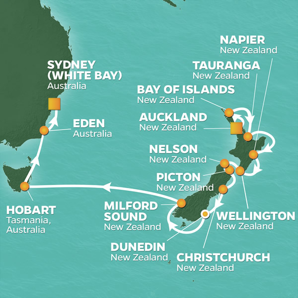 2023 NEW ZEALAND & 
						AUSTRALIA GOLF CRUISE Map