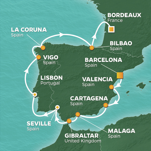 2023 Spain & Portugal Golf Cruise Map