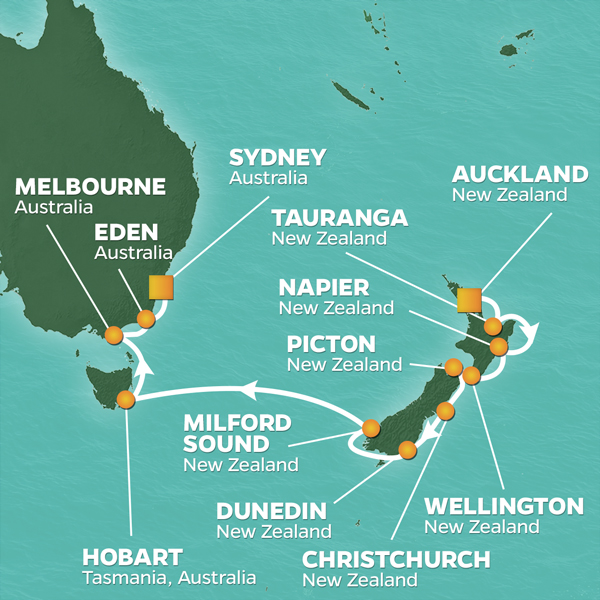 2025 NEW ZEALAND & 
						AUSTRALIA GOLF CRUISE Map