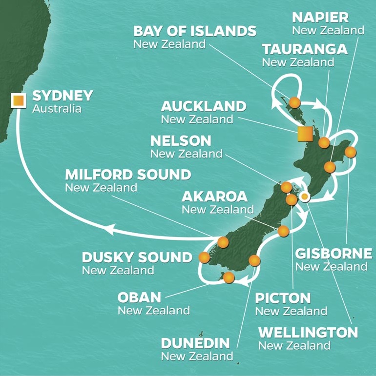 PerryGolf 2019 New Zealand and Australia GOLF CRUISE Map