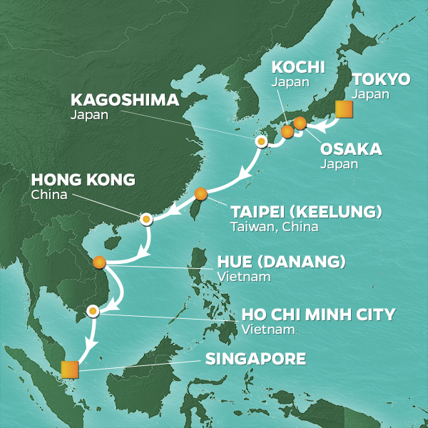 PerryGolf  2023 Japan, Hong Kong & Vietnam Golf Cruise Map
