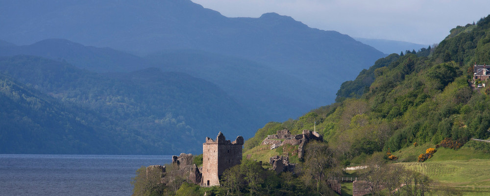 Urquhart Castle on the shores of Loch Ness in the 